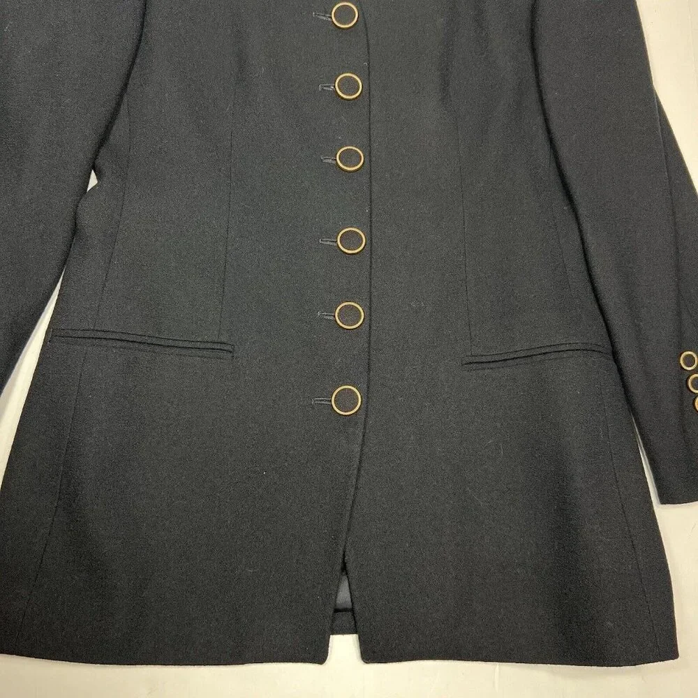 Vintage Christian Dior Suit 2 Pc Jacket & Wrap Skirt Black Size 8 100% Wool USA